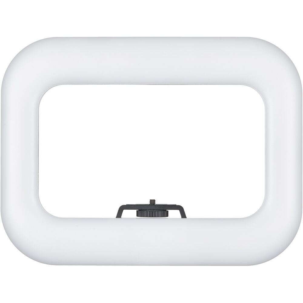 Front view of Godox Litemons SR20R portable RGB LED light with full frosted diffusion panel and 1/4-inch mounting screw.