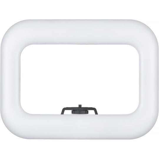 Front view of Godox Litemons SR20R portable RGB LED light with full frosted diffusion panel and 1/4-inch mounting screw.