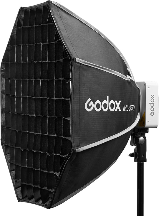 Godox ML-SF50 softbox with an attached grid, mounted on a light stand, designed for controlled studio lighting.