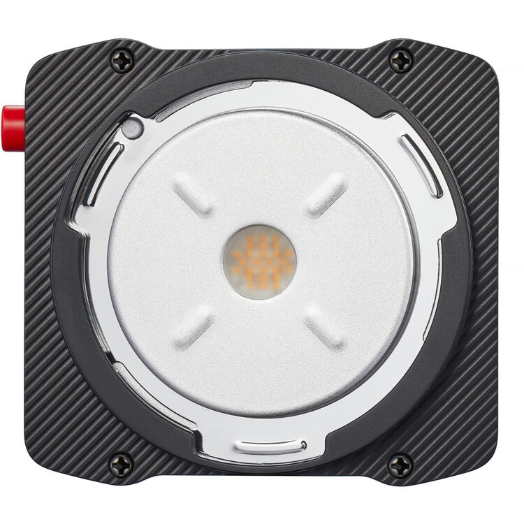Close-up of a godox ML40 LED Video Light with a central circular component on a white background