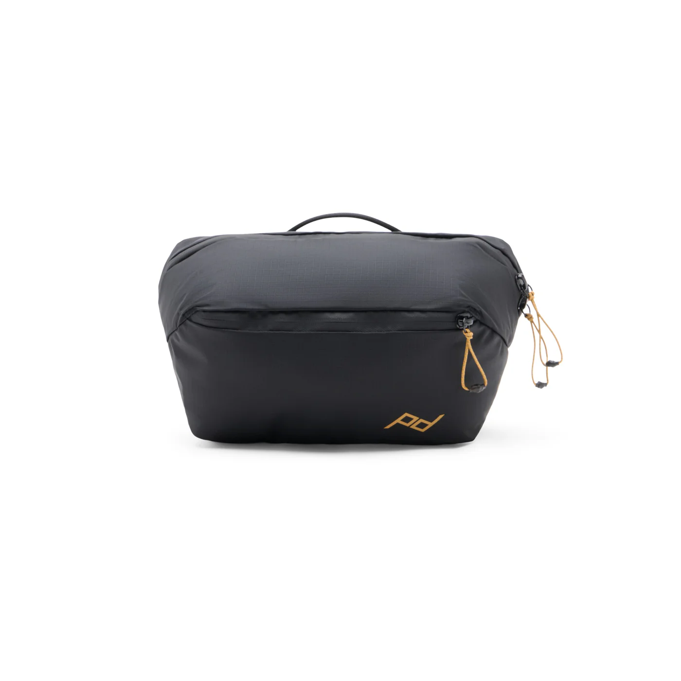 Black Outdoor Sling with gold zipper on a white background