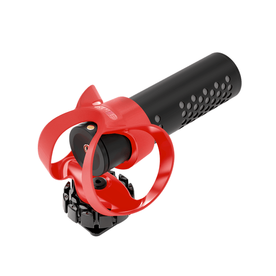 Red and black tool on a white background