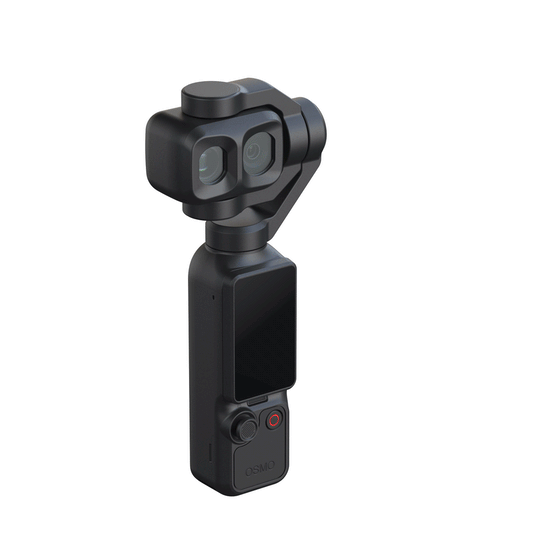 SmallRig CPL filter hovering beside the dual-lens camera unit of the DJI Osmo Pocket 4P.