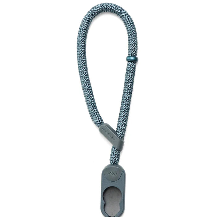 Blue braided lanyard with a gray clip on a white background