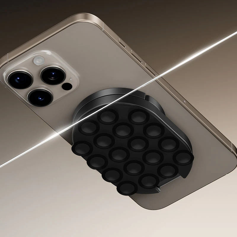 Ulanzi MA39 MagLock suction mount showing its multi-suction cup array attached to the back of an iPhone.