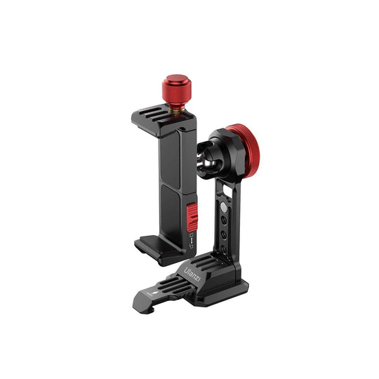 Phone holder with red accents on a white background