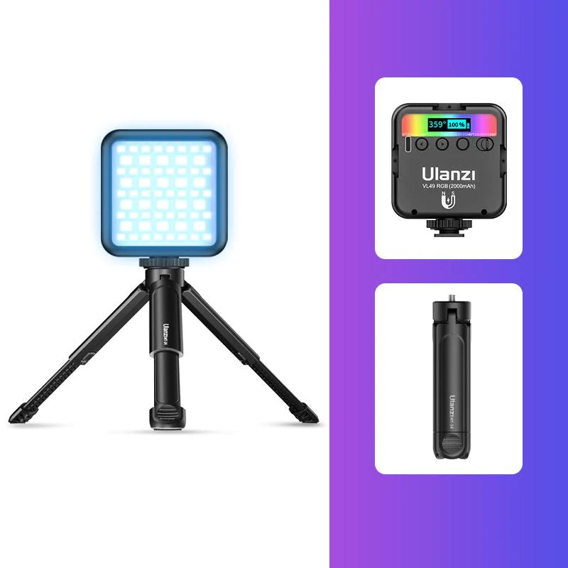 ULANZI VL49 RGB 视频灯 LED 摄像灯全彩便携式摄影照明 2000mAh 可充电 2500-9000K