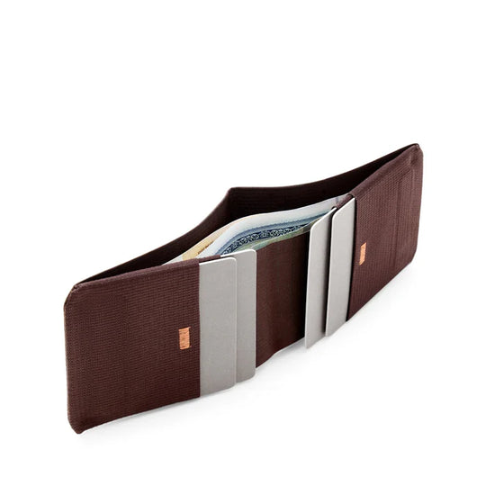 Brown wallet with card slots on a white background