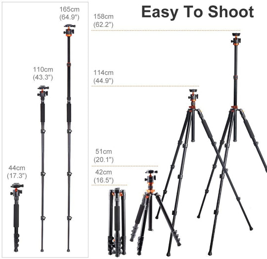 K&F Concept SA254M2 DSLR Camera Aluminum Tripod with Monopod and Ball Head Kit