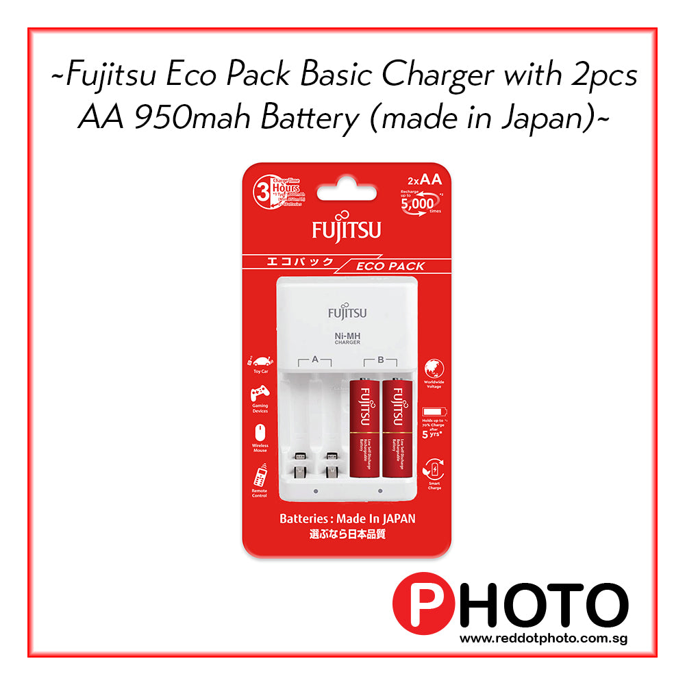 Fujitsu Eco Pack Basic Charger with 2pcs AA 950mah Battery (made in Japan)  FCT345CEFXL(B)