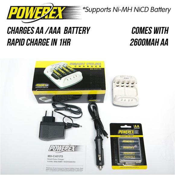 Powerex 智能脉冲电池充电器 MH-C401FS 带 4 节 2600mAh 电池