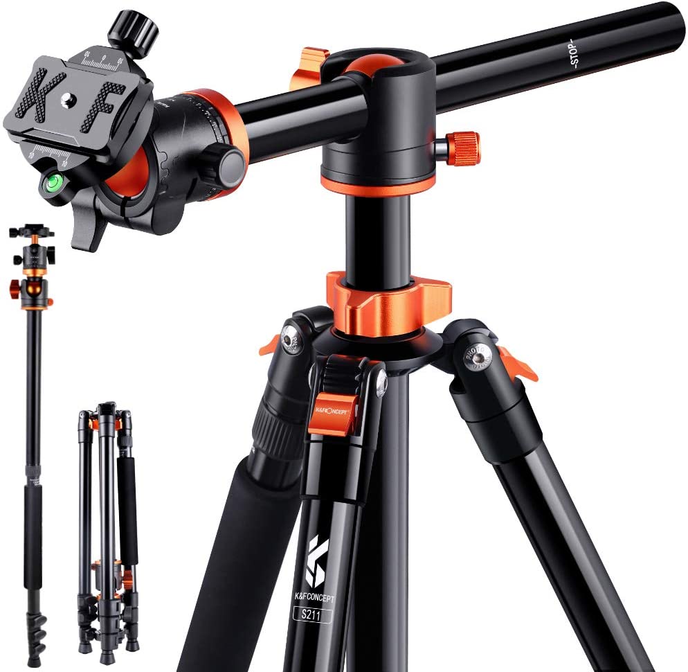 K&F Concept S211 Tripod with Tranverse Center Column Aluminium with detachable monopod