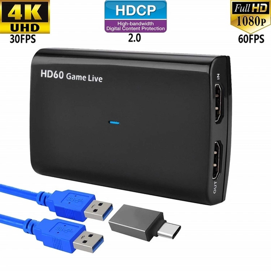 4K HDMI 转 USB 采集卡直播游戏录制即插即用