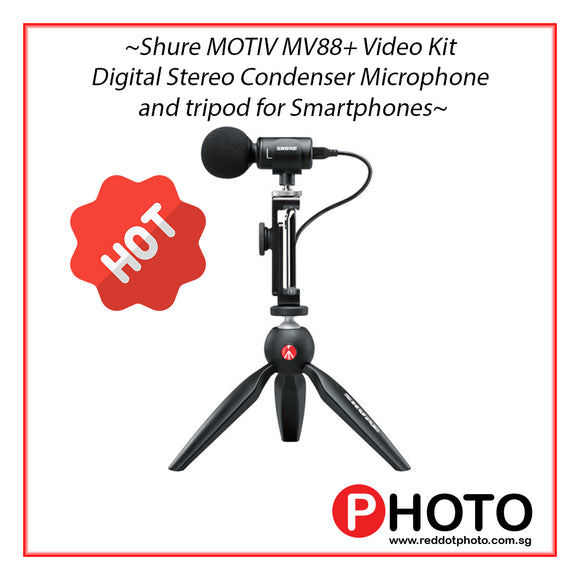 Shure MOTIV MV88+ Video Kit - Digital Stereo Condenser Microphone and tripod for Smartphones