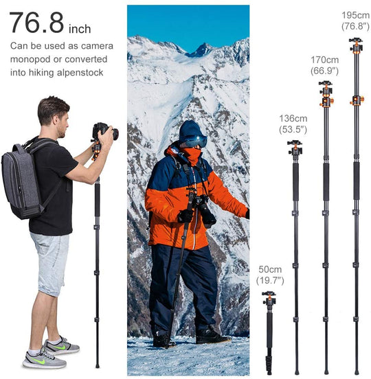 K&F Concept S211 Tripod with Tranverse Center Column Aluminium with detachable monopod