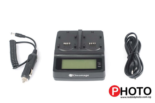 Chromage Dual Camera Battery Charger For Canon, Nikon, Olympus, Fujifilm, Sony (Additional USB Output)