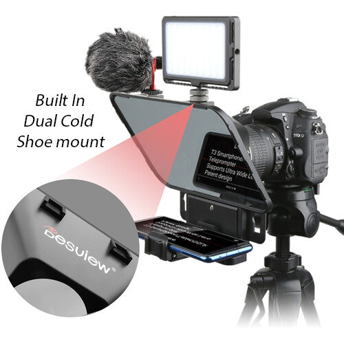 Desview T3 Teleprompter for Cellphone Tablet DSLR with Lens Adapter and Remote Control
