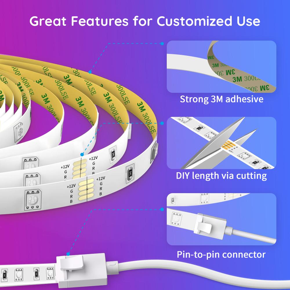 Govee Smart LED Strip Lights RGB Wi-Fi+Bluetooth LED Strip Lights- 5m x 2 rolls Work with Alexa and Google H6110