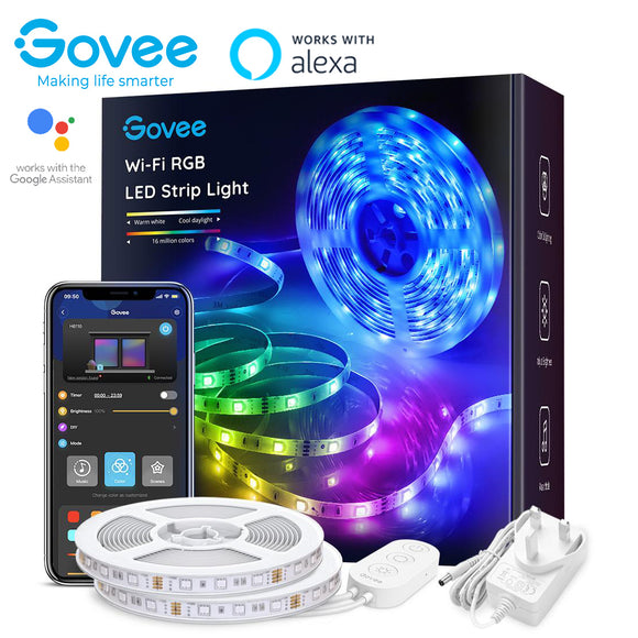 Govee 智能 LED 灯带 RGB Wi-Fi+蓝牙 LED 灯带 - 5 米 x 2 卷 可与 Alexa 和 Google H6110 配合使用