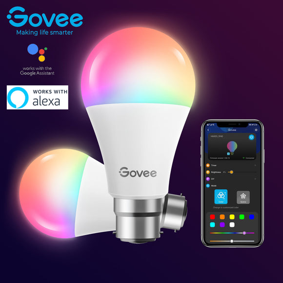 Govee Smart Light Bulbs, Dimmable RGBWW Wi-Fi LED Bulb Work with Alexa & Google Assistant H6003