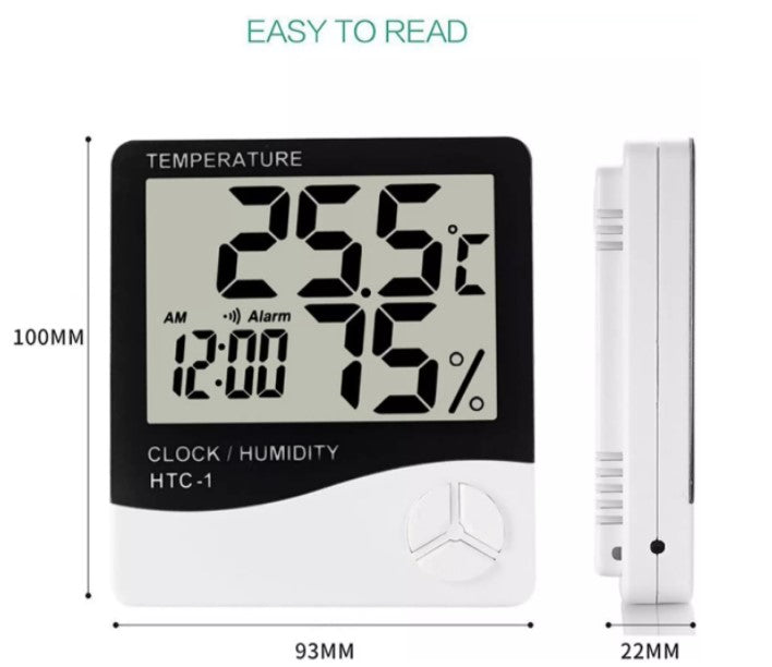 Chromage HTC-1 Indoor Digital Humidity Thermometer Hygrometer, Room Temperature Gauge Humidity Monitor with Alarm Clock , LCD Display(White)