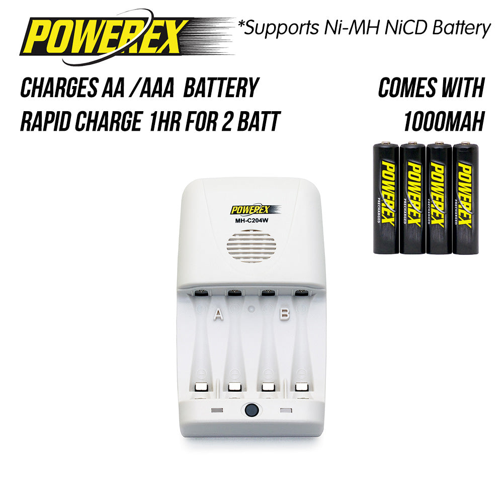 Powerex Maha C204W (MH-C204W) Battery Charger for NiMH Batteries with Car Adapter (Compatible with Eneloop)