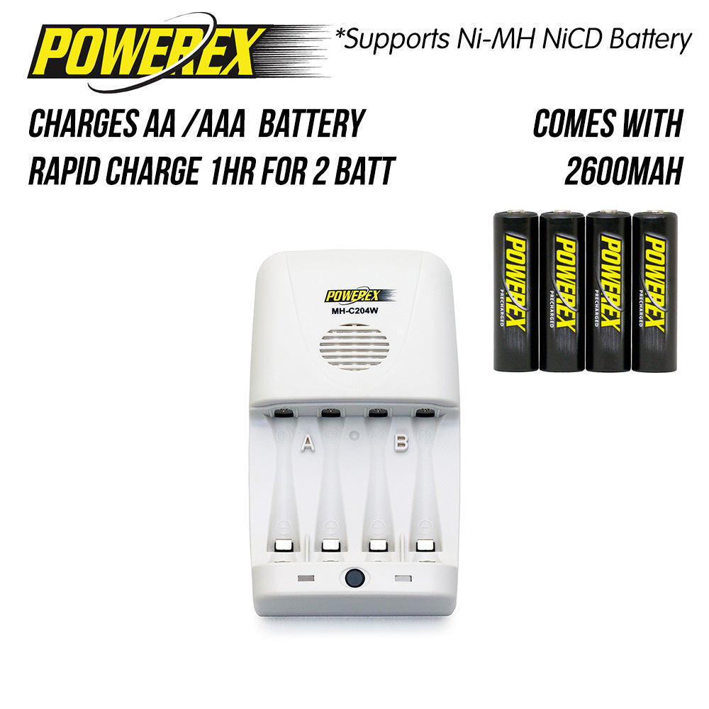 Powerex Maha C204W (MH-C204W) Battery Charger for NiMH Batteries with Car Adapter (Compatible with Eneloop)