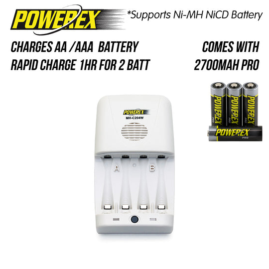 Powerex Maha C204W (MH-C204W) 镍氢电池充电器，带车载适配器（与 Eneloop 兼容）