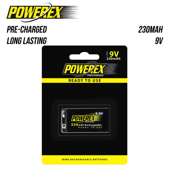Powerex 预充电 9.6V 230mAh 电池 MHR9VP 9V 可充电电池