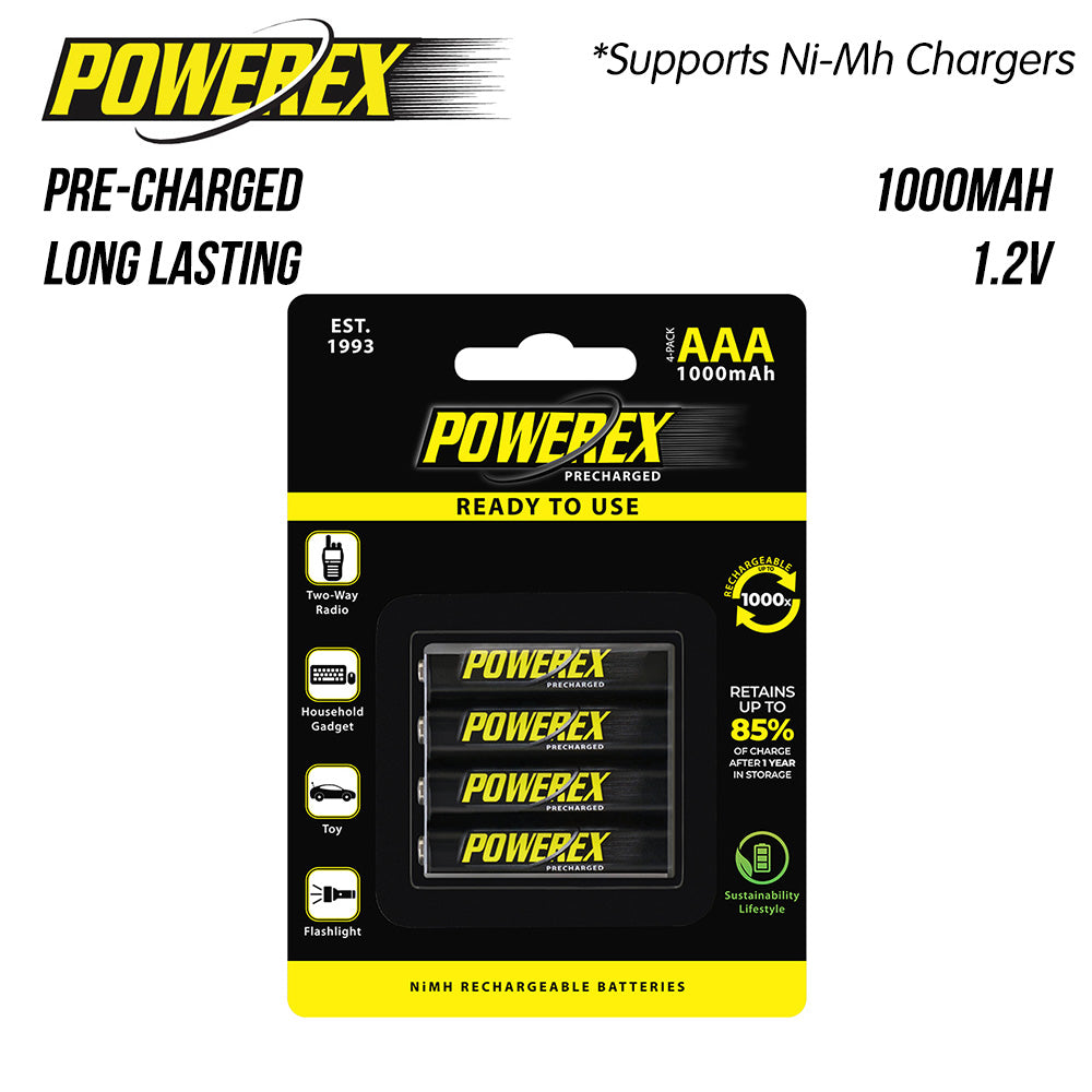 MAHA Powerex Precharged Rechargeable Ni-MH 1000mAh AAA Batteries (4-pack)