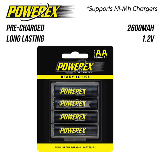 Powerex Precharged AA Rechargeable NiMH Batteries 2600mAh (4-pack)