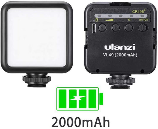 ULANZI VL49 2000mAh LED Video Light w 3 Cold Shoe, Rechargeable Soft Light Panel For On-Camera Gimbal Phone lights