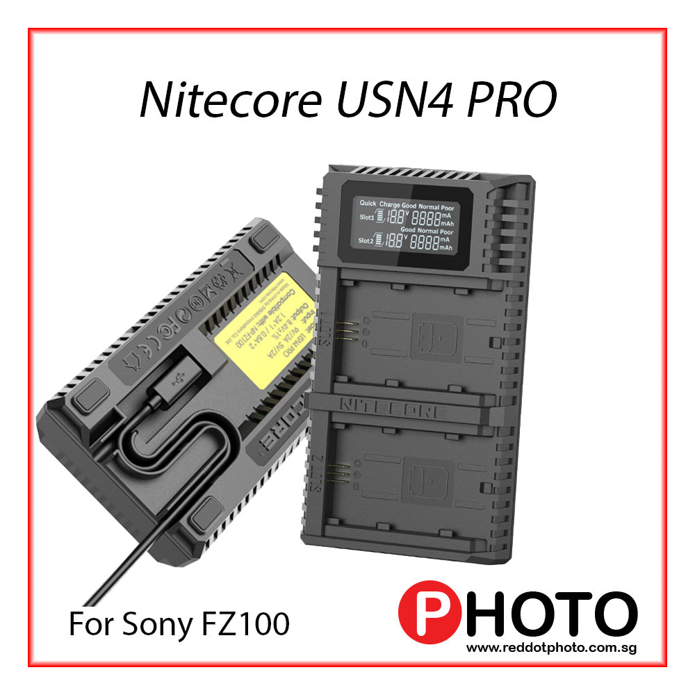 Nitecore USN4 Pro Dual Slot USB Quick Charge 2.0 USB Travel Charger for Sony NP FZ100 Batteries USN4
