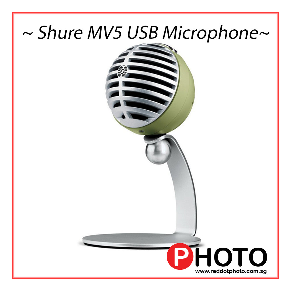 适用于 Mac、PC 和智能设备的舒尔 MV5 数字电容 USB 麦克风 MV5/A-LTG-A（灰色/黑色/绿色）
