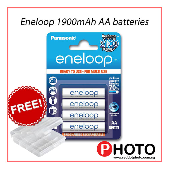 [日本制造] [免费送货] [2020 年 5 月] Panasonic Eneloop 1900mAh 镍氢充电 AA 预充电电池，附赠电池盒