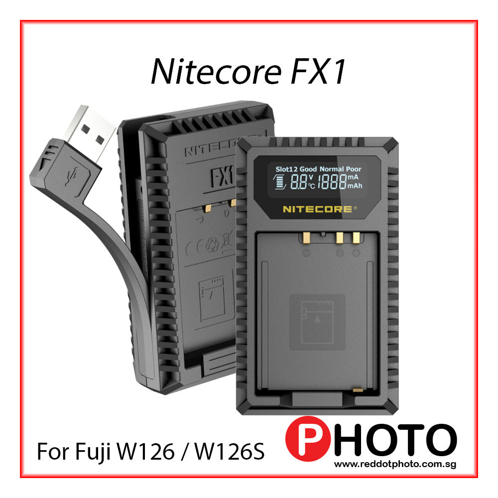 Nitecore FX1 Dual Slot USB Quick Charge 2.0 USB Travel Charger for Fuji NP-W126  / NP-W126S Batteries