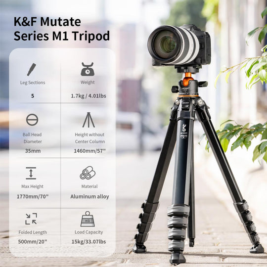 K&F Compact Travel Tripod M1 with KF-35L Ball Head Aluminium Tripod