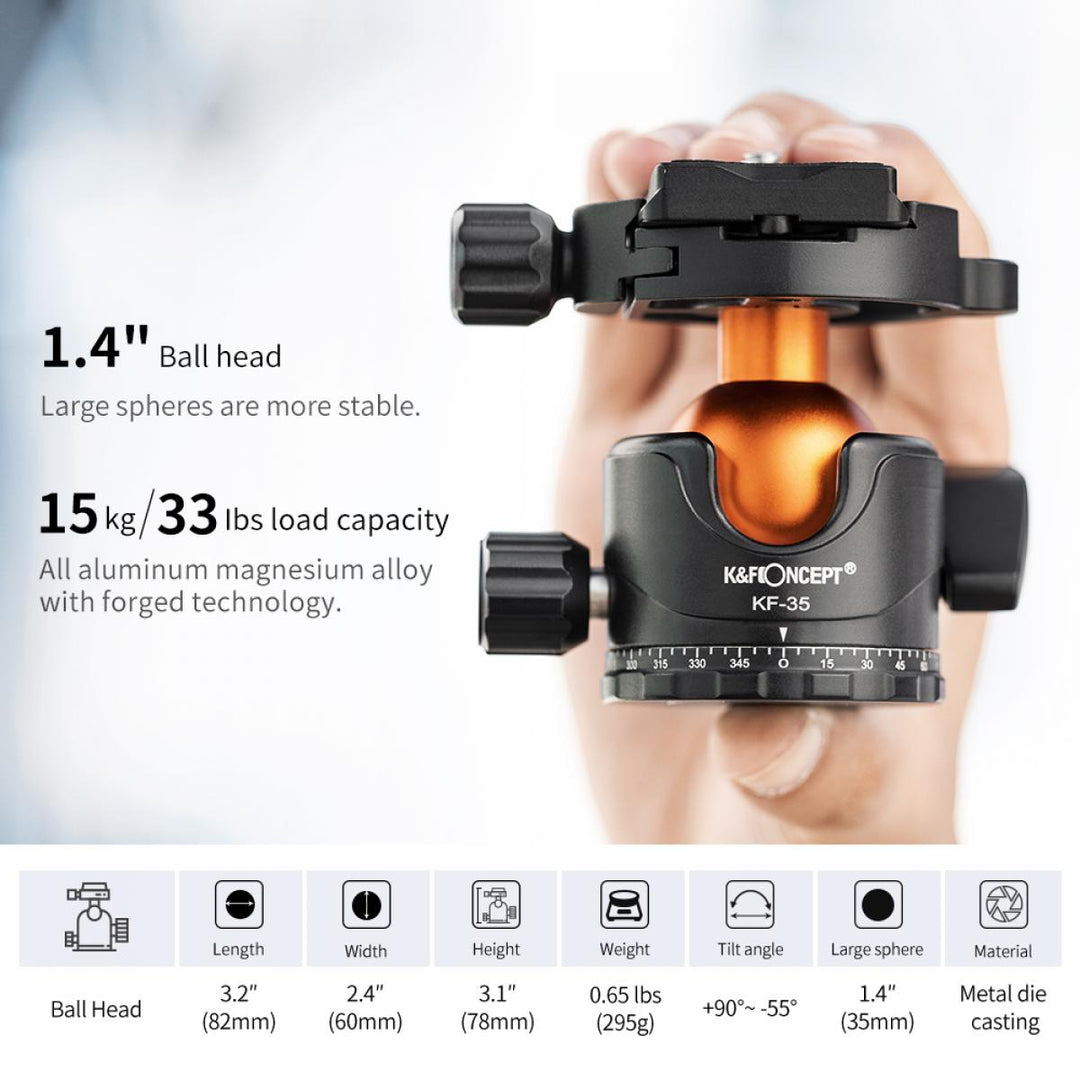 K&F Compact Travel Tripod M1 with KF-35L Ball Head Aluminium Tripod